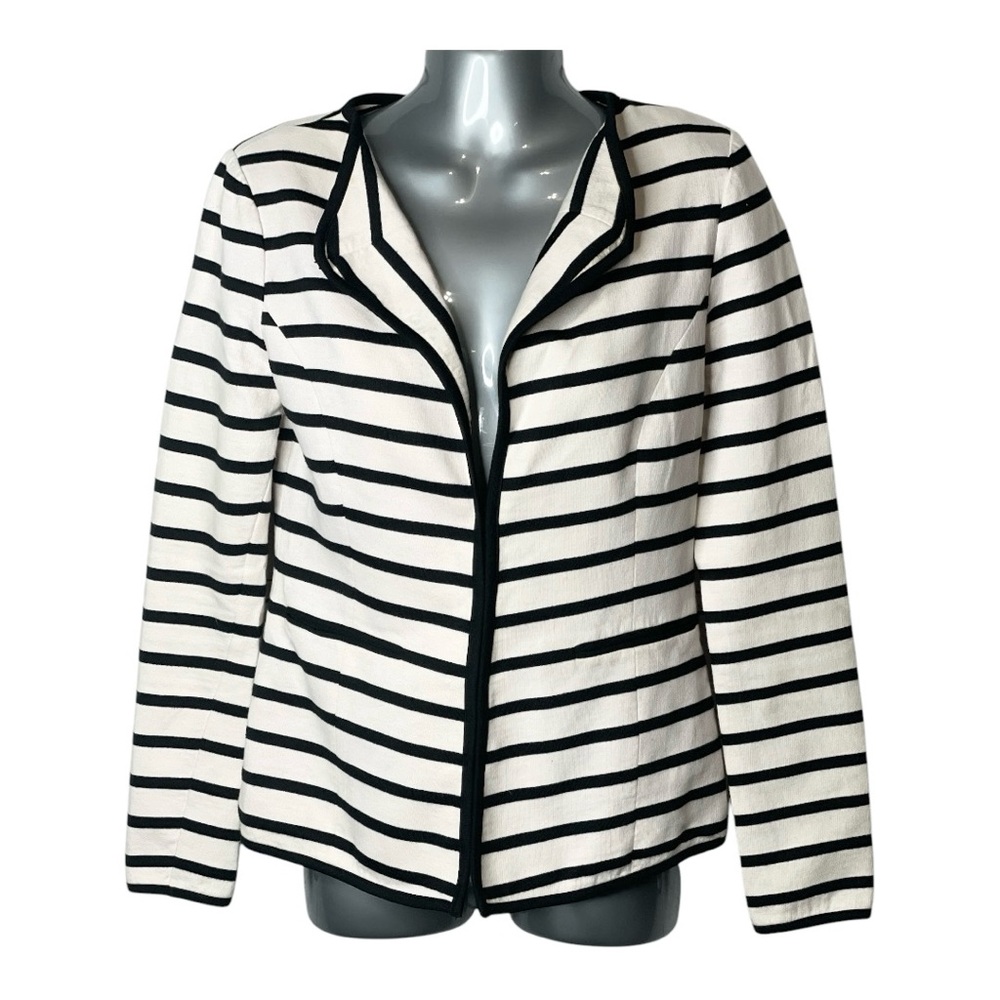 Anthropologie Cartonnier Preppy Striped Cream and Black Blazer, Size Small